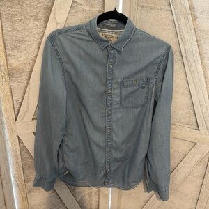Men's Blue Denim Penguin Button-Up Shirt